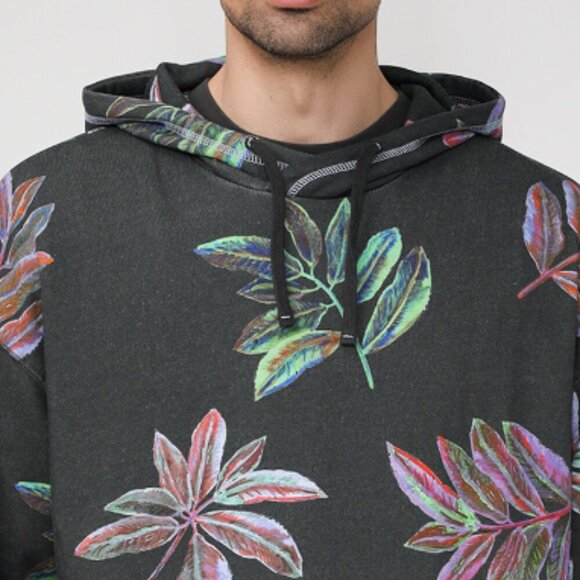 Scotch Soda Twisted Hoodie Sweater Mens Black Pullover Floral Tropical Soft - Picture 5 of 9